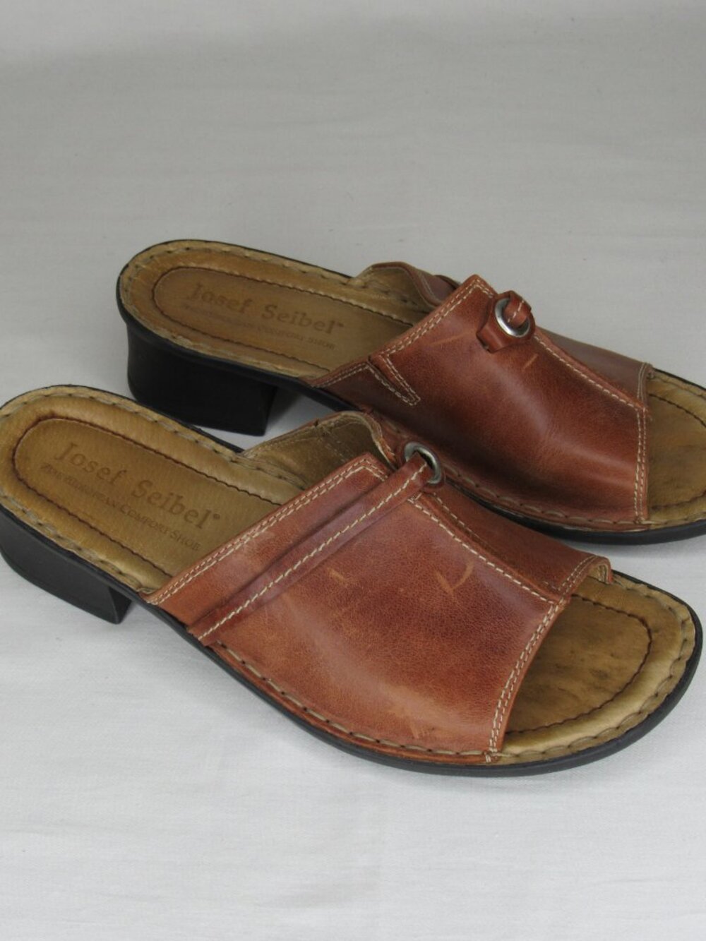 Josef Seibel Brown Leather Slip On Open Toe Mules Women's 38 7 7.5 - Picture 2 of 9